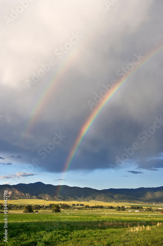 USA, Colorado, Buena Vista. Double rainbow over landscape. © Jaynes Gallery/Danita Delimont