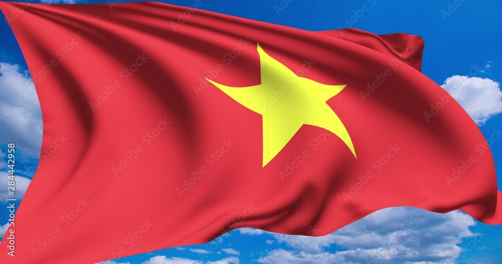 flag of Vietnam against a cloudy sky (alpha channel, loopable)