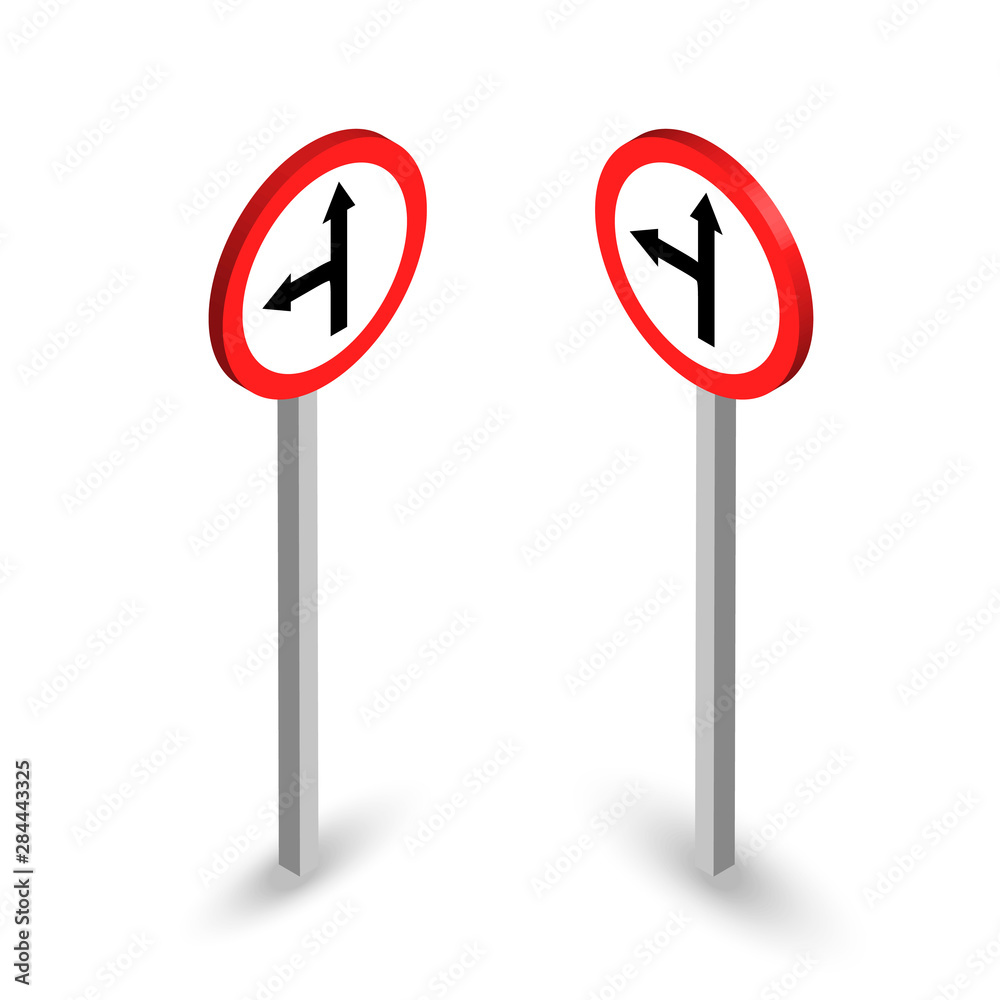 Left and straight road sign. Isometric set Left and straight road sign. Isometric set