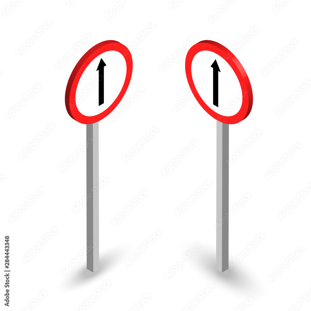 Straight through only road sign. Isometric icon Straight through only road sign. Isometric icon