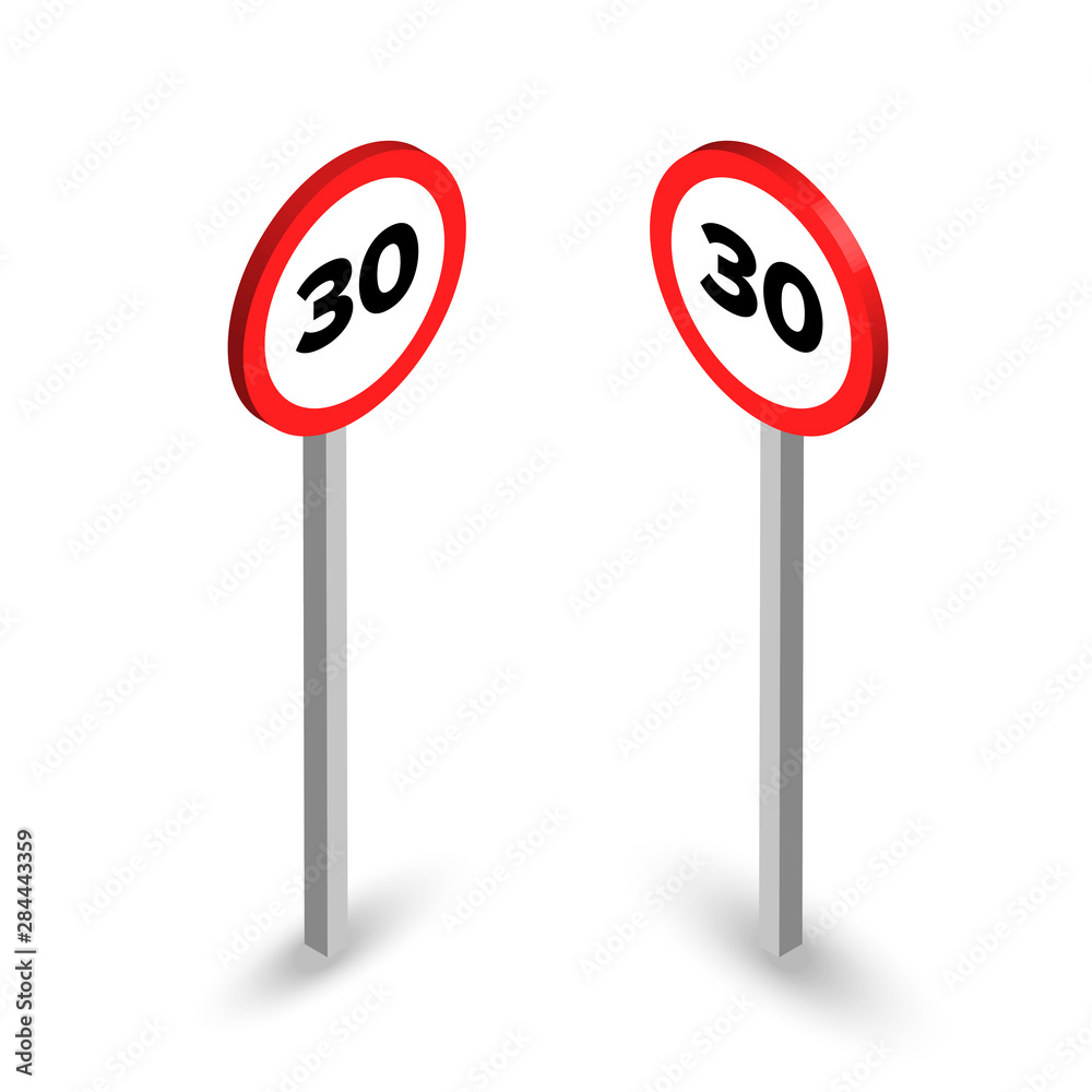 Maximum speed limit isometric road sign set
