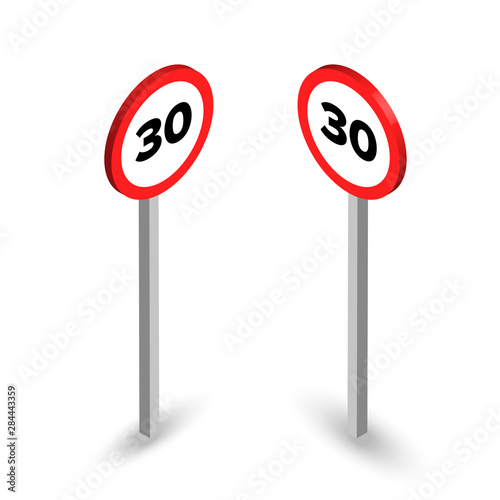Maximum speed limit isometric road sign set