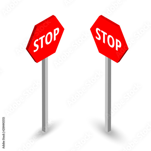 Stop road sign. Vector isometric icon on the white