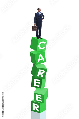 Career concept with businessman on top of blocks