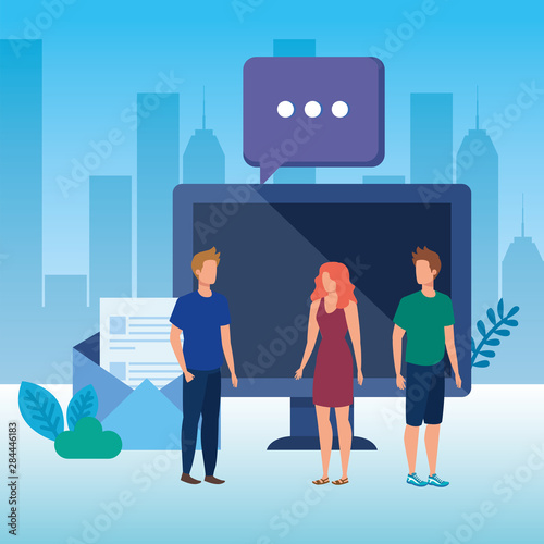 group of people with desktop characters