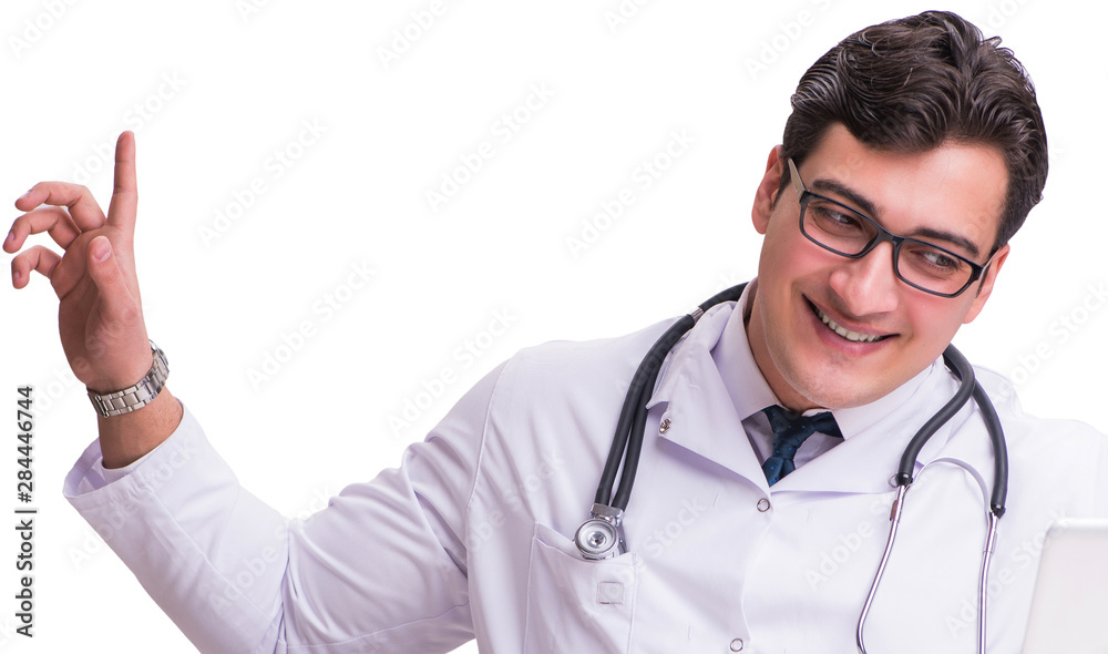 Doctor in telemediine mhealth concept on white Doctor in telemediine mhealth concept on white