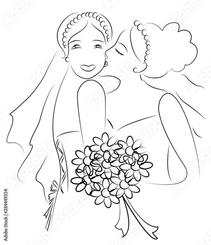 woman kissing the bride, illustration vector