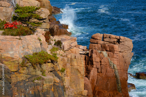 Surf and Cliffs, near Otter Point, Frenchman Bay, Park Loop Road, Acadia National Park, Maine, USA photo