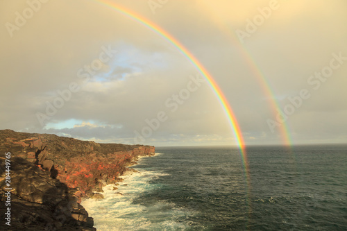 Double rainbow near Kilauea lava flow near former town of Kalapana, Big Island, Hawaii, USA