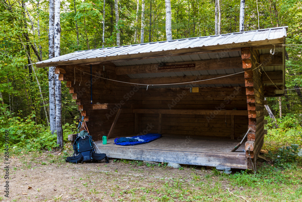 The Grand Pitch lean-to on the International Appalachian Trail east of Baxter State Park in Maine's northern forest.