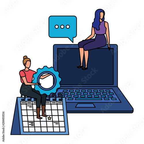 young women with laptop characters