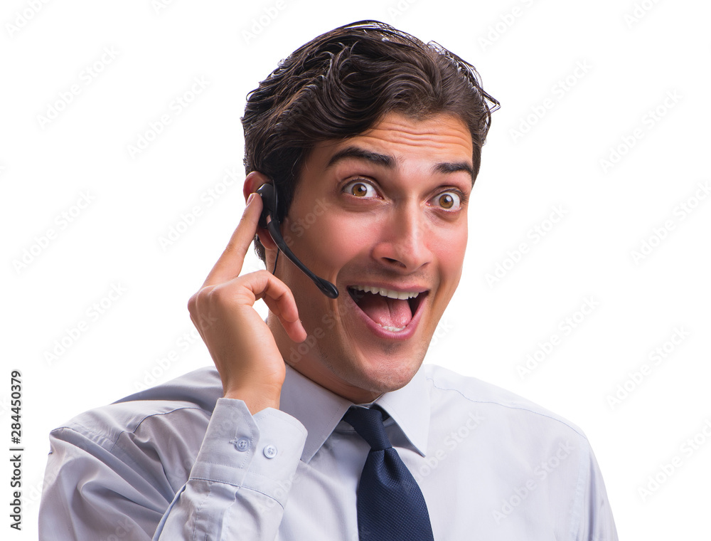 Man with headset isolated on white background Man with headset isolated on white background