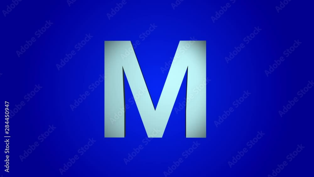 M letter 3D rotation on a blue background Alphabet M letter 3D rotation on a blue background Alphabet