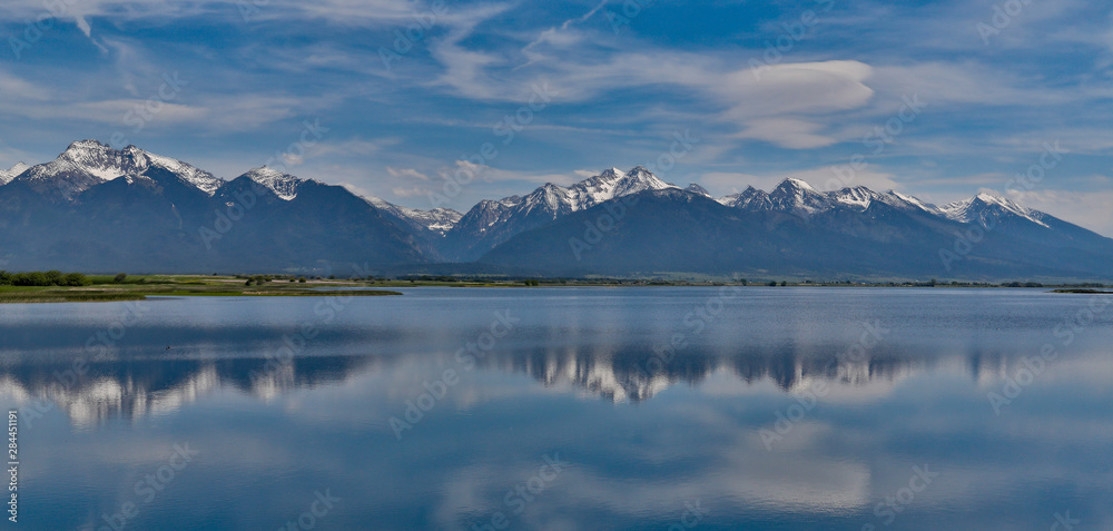 Panorama of Nine Pipes National Wildlife Refuge and the Mission Mountains