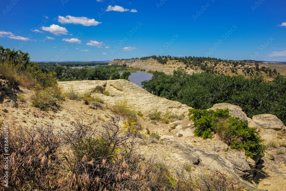 View of the Yellowstone River from the top of Pompeys Pillar National Monument, Montana, USA View of the Yellowstone River from the top of Pompeys Pillar National Monument, Montana, USA