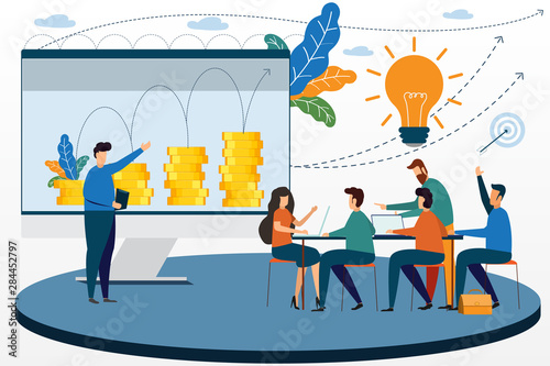 Business meetings to create value for their products Connecting good relationships in meetings Sharing ideas Business cooperation Corporate profit analysis. flat design vector illustration.