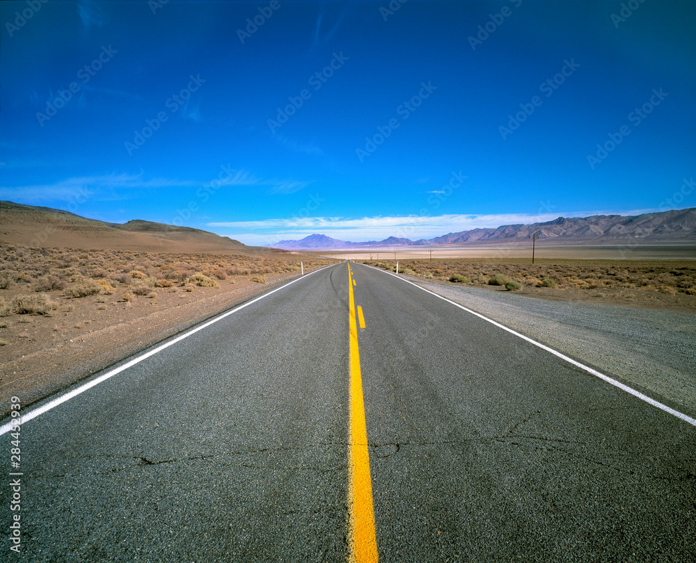 USA, Nevada, Lerlach. Highway 447 near Gerlach in Nevada runs through a desolate part of the country. USA, Nevada, Lerlach. Highway 447 near Gerlach in Nevada runs through a desolate part of the country.