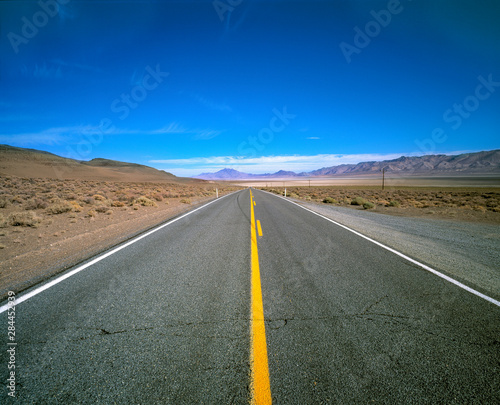 USA, Nevada, Lerlach. Highway 447 near Gerlach in Nevada runs through a desolate part of the country.