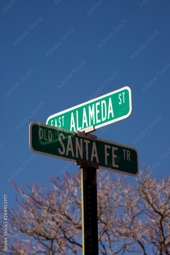 NA, USA, New Mexico, Santa Fe, Plaza, Street Signs in Downtown NA, USA, New Mexico, Santa Fe, Plaza, Street Signs in Downtown