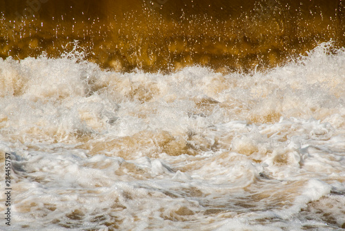 USA, New Jersey, Clinton, spring floodwater crashing over the dam.