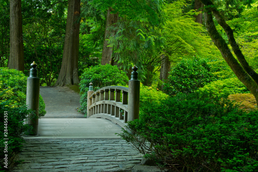 Moon Bridge, summer, Portland Japanese Garden, Portland, Oregon, USA. (PR) Moon Bridge, summer, Portland Japanese Garden, Portland, Oregon, USA. (PR)
