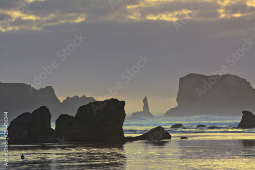 Sunset, sea stacks, Bandon by the Sea, USA