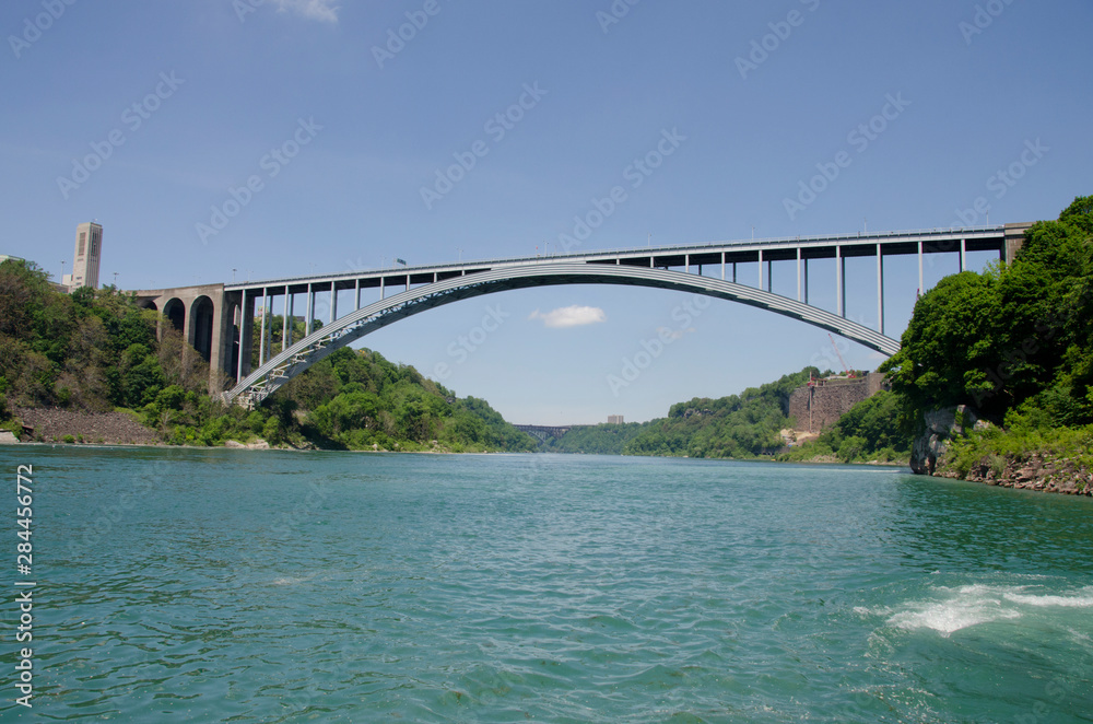 USA, New York and Canada, Ontario. Peace Bridge over Niagara River.