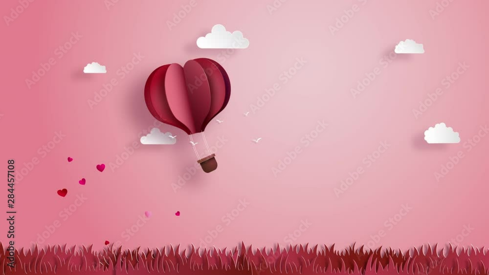 valentines day background with heart paper balloon