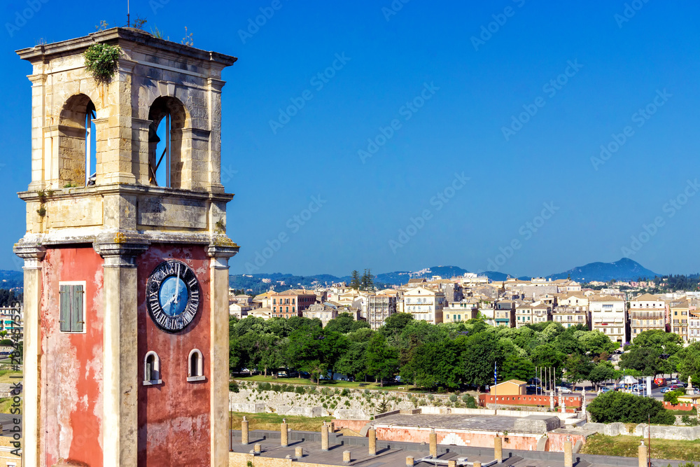Clock Tower of the Old Fortress in Corfu, Greece