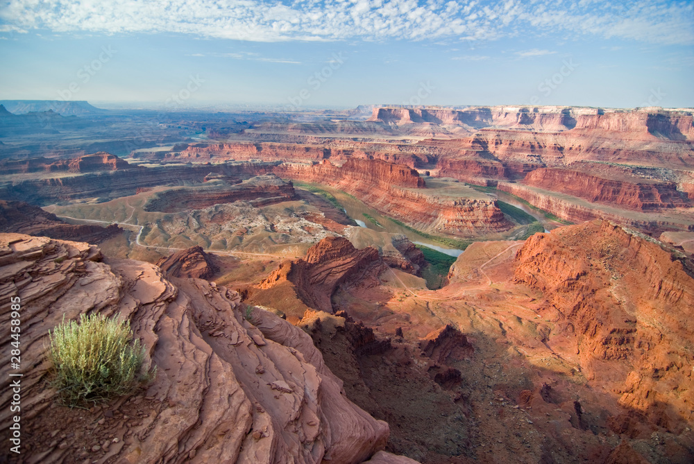 USA, Utah, Deadhorse Point SP. Goosenecks of the Colorado visible from the scenic mesa viewpoint. USA, Utah, Deadhorse Point SP. Goosenecks of the Colorado visible from the scenic mesa viewpoint.