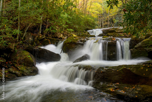 Usa, Tennessee, Great Smoky Mountains national Park. Autumn Trees and waterfall on the Little River.