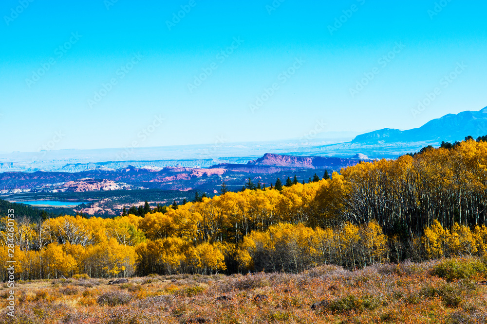 USA, Utah Scenic Byway Torrey to Boulder over Boulder Mountain Painted with Fall Color Alpine to Desert