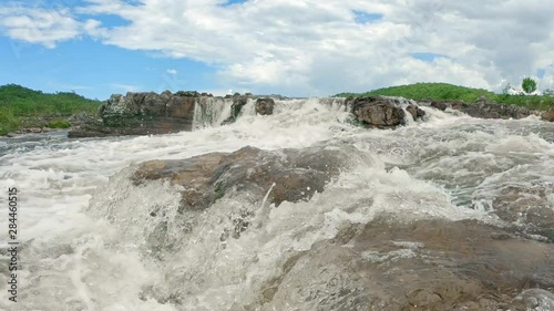 Zoom Out - close up waterfalls, real time shot in 4k, Brazil park Chapada dos Veadeiros