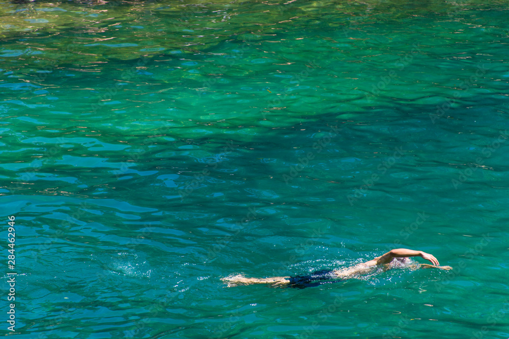Fototapeta premium USA, Austin, Texas, Barton Springs Pool (Zilker Park), a famous spring-fed swimming hole.