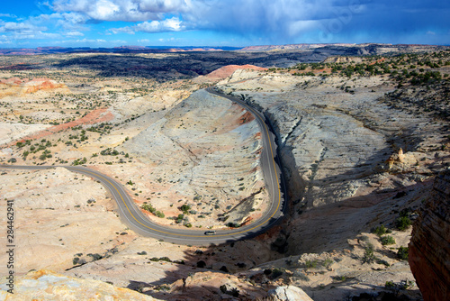 Photography Head Of The Rocks Overlook on Highway 12, looks eastward to the Henry Mountains over the Grand Staircase Escalante National Monument, Utah