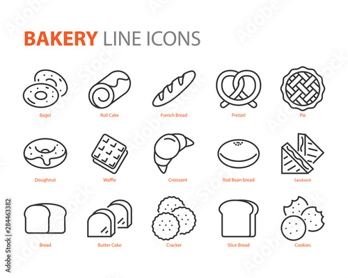 set of bakery icons, bread, bake, food