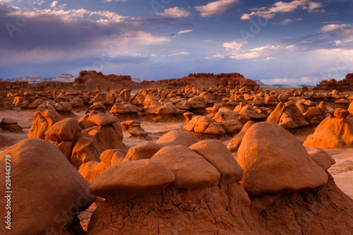 USA; Utah. View of Goblin Valley State Park at sunset. 