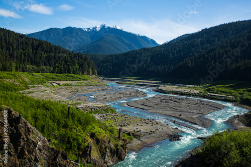 Jefferson County, Washington State. Olympic National Park, Elwha River. Olympic Mountains, forest clearing and sediment