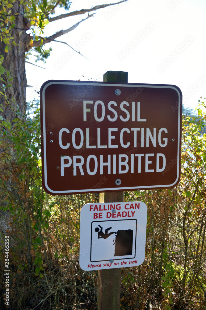 USA, Washington State. San Juan Islands, Sucia Island. Fossil Collecting Prohibited sign