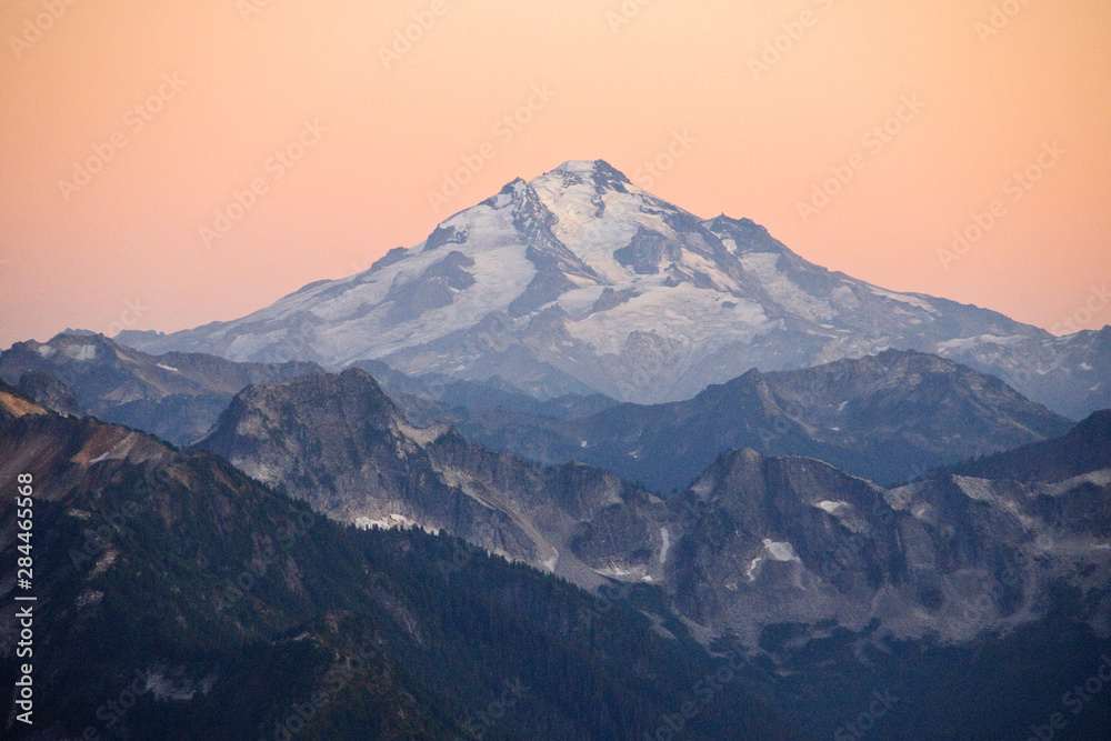 Mount Baker at Sunset, from Summit of Hidden Lake Peak, North Cascades, Washington.