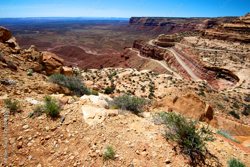 Moki Dugway, Utah, Highway 261. Moki Dugway is one of the most treacherous roads. Stock Photo