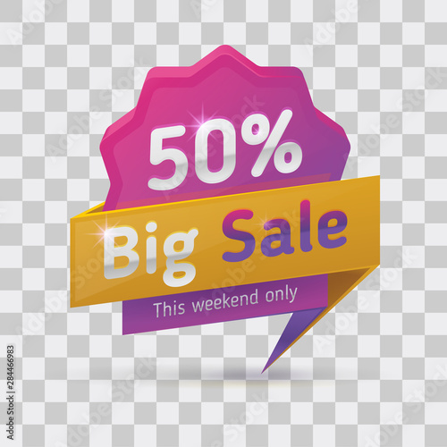 Retail big sale tag. Sale pricing tag badge design in shape of star with ribbons on it. Limited sales offer label or store discount banner card fullcolor isolated vector. The sale tag usable for web s