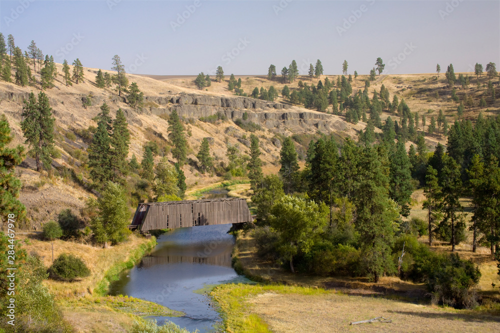 WA, Whitman County, The Palouse, Manning covered bridge, over the Palouse River