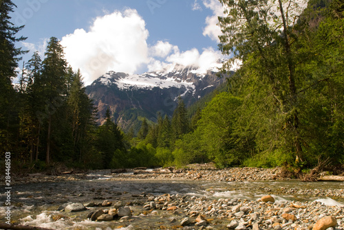 USA; WA; Mount Baker Snoqualmie National Forest. Baker River Trail affords views of Jaged Ridge and Seahpo Peak from pristine Baker River canyon. photo