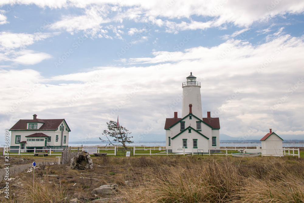 USA, Washington State. Dungeness Spit Lighthouse on largest sand spit in US which is wildlife refuge.
