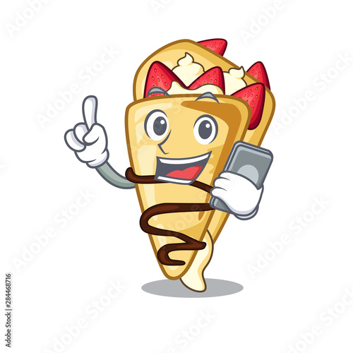 With phone cartoon crepe cooked in frying pan