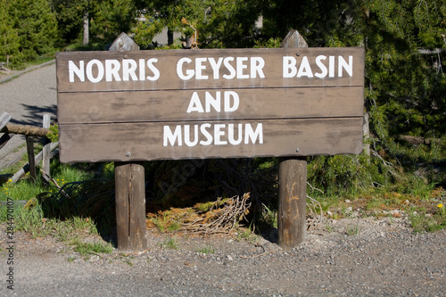 WY, Yellowstone National Park, Norris Geyser Basin sign