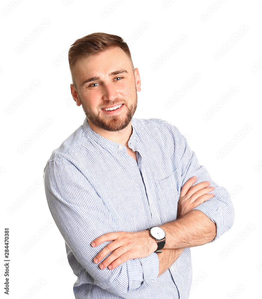 Portrait of handsome happy man on white background Portrait of handsome happy man on white background
