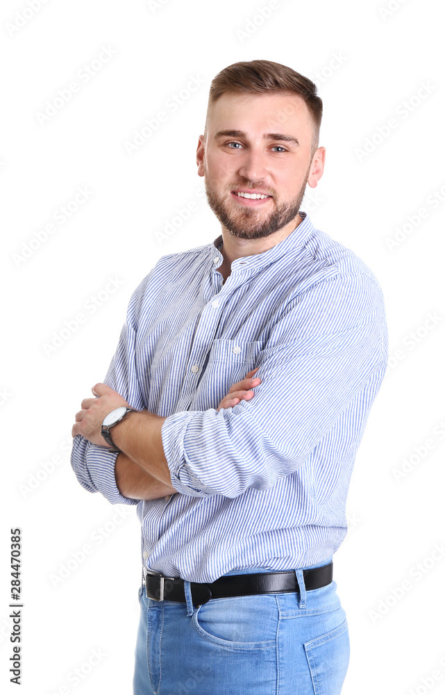 Portrait of handsome happy man on white background Portrait of handsome happy man on white background