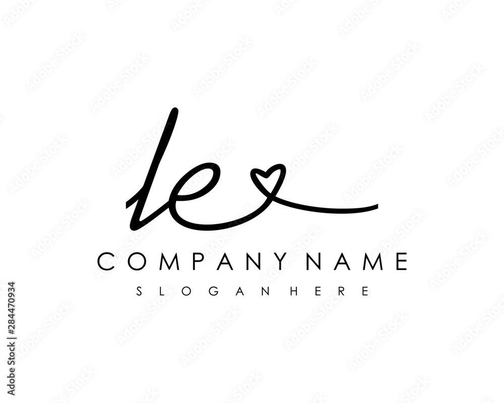 LE Initial handwriting logo vector - obrazy, fototapety, plakaty 
